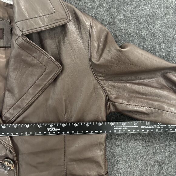 Guess Leather Jacket Women's Large Brown Lamb Leather Blazer One Button Pockets - Picture 5 of 8